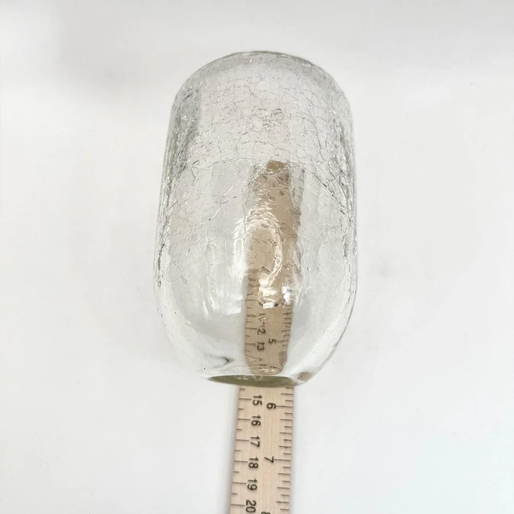 Vint.‎ Hand Blown Crackle Glass Vase Clear Textured Cylindrical Signed Art Glass